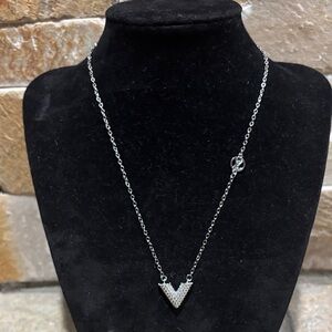 Silver Necklace with LV Crystal V Pendant